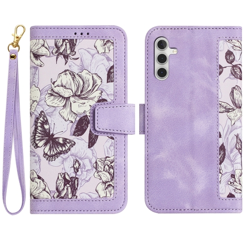 F�r Samsung Galaxy S25 Kunstleder Book Wallet Blumen Tasche H�lle Lila