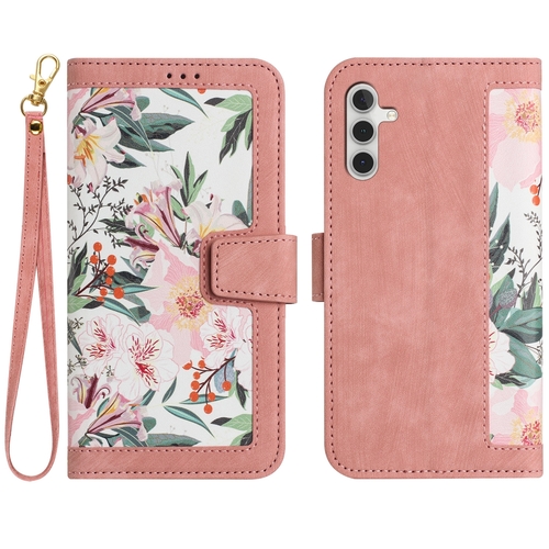 F�r Samsung Galaxy S25 Kunstleder Book Wallet Blumen Tasche H�lle Rosa