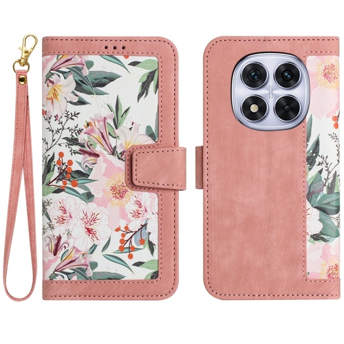 F�r Xiaomi Redmi Note 14 Pro 5G Kunstleder Book Blumen H�lle Case Rosa