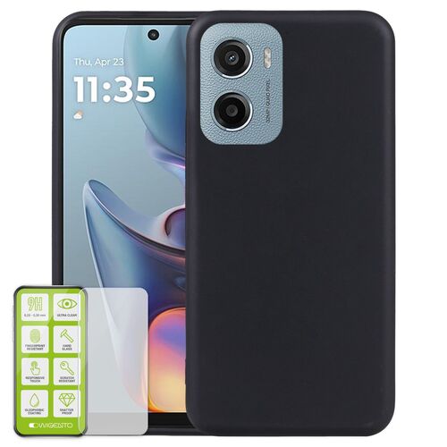 F�r Motorola Moto E15 / Moto G05 Silikon TPU H�lle Schwarz + Hart Glas