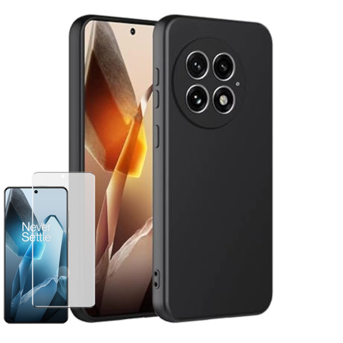 F�r OnePlus 13 TPU Silikon H�lle d�nn Schwarz + 4D Curved Hart Glas