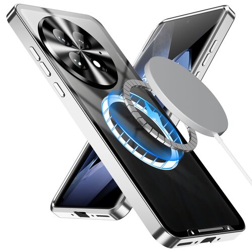 F�r OnePlus 13 Magnetische Magsafe Metall Design Schutz H�lle Silber