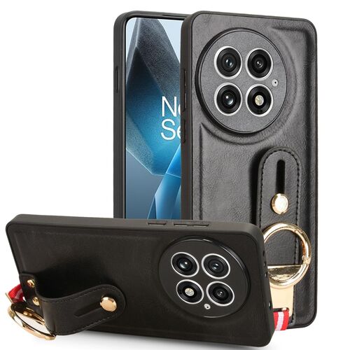 F�r OnePlus 13 Design Kunstleder TPU H�lle Armband und Ring Schwarz