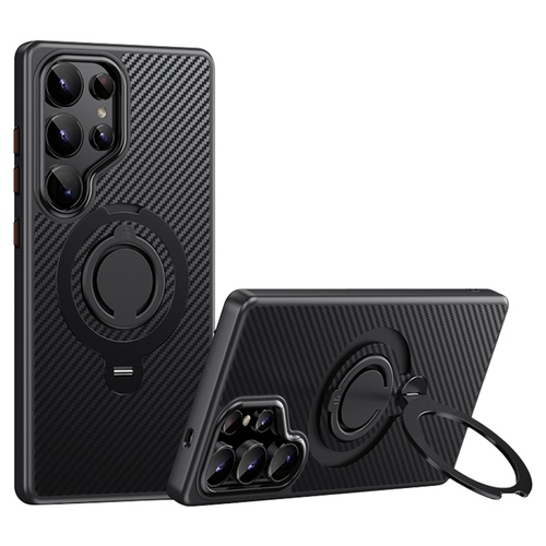 F�r Samsung Galaxy S25 Ultra MagSafe Carbon Design TPU 360 Ring H�lle