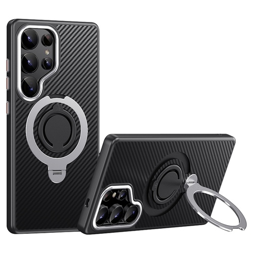 F�r Samsung Galaxy S25 Ultra MagSafe Carbon Design TPU 360 Ring H�lle