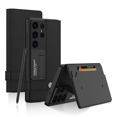 F�r Samsung Galaxy S25 Ultra GKK Flip Wallet Leder / TPU H�lle Schwarz