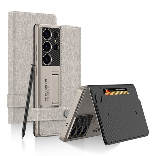 F�r Samsung Galaxy S25 Ultra GKK Flip Wallet Leder / TPU H�lle Grau