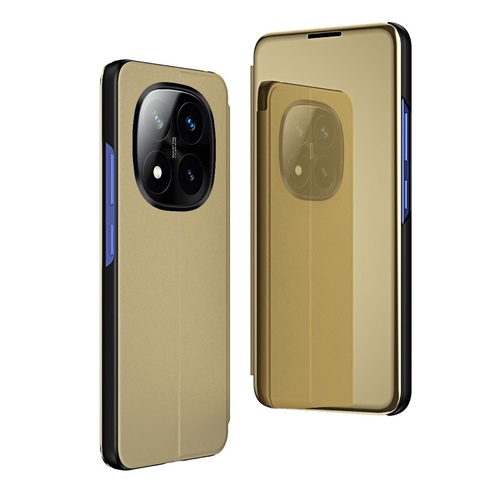 F�r Xiaomi Redmi Note 14 Pro Plus 5G View Spiegel Wake UP H�lle Gold