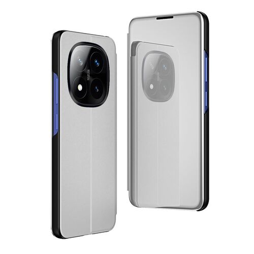 Fr Xiaomi Redmi Note 14 Pro Plus 5G View Spiegel Wake UP Hlle Silber