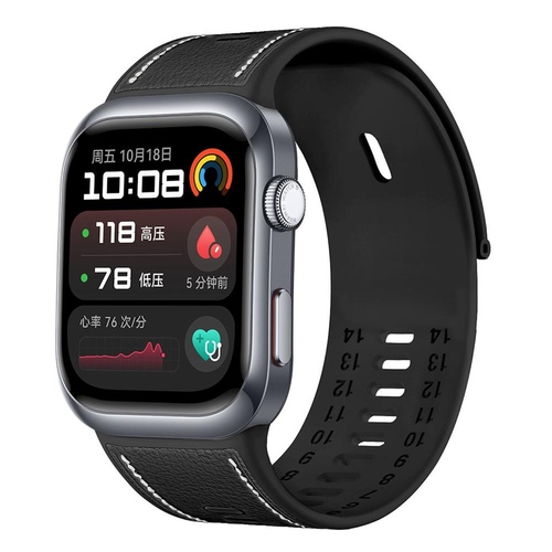 F�r Huawei Watch D2 Hochwertiges Leder Hybrid Silikon Arm Band Schwarz