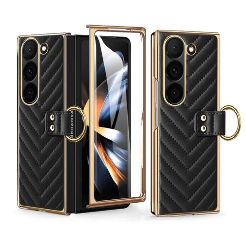 F�r Samsung Galaxy Z Fold6 Dream Series Ring Kunstleder H�lle Schwarz