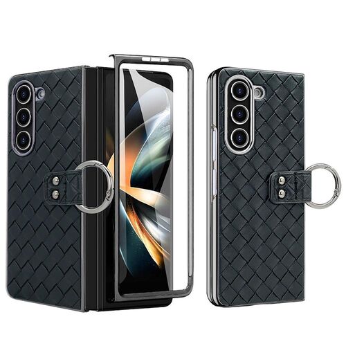 F�r Samsung Galaxy Z Fold6 Gewebte Kunstleder Ring H�lle Case Schwarz