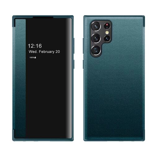 F�r Samsung Galaxy S25 Ultra 5G Mirror View Smart Cover H�lle Gr�n
