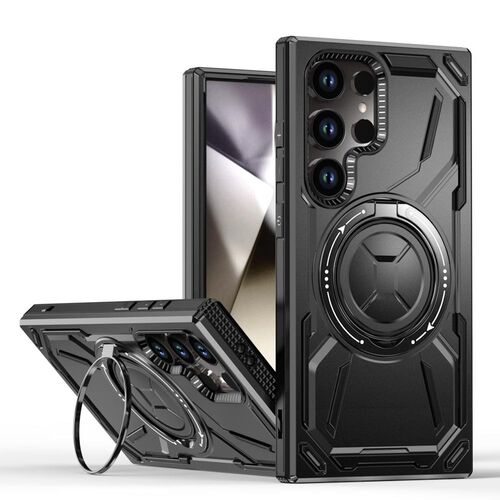 F�r Samsung Galaxy S25 Ultra Armor MagSafe Magnet Ring H�lle Schwarz