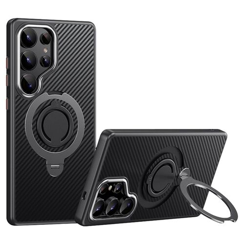 F�r Samsung Galaxy S25 Ultra MagSafe Carbon Design TPU 360 Ring H�lle