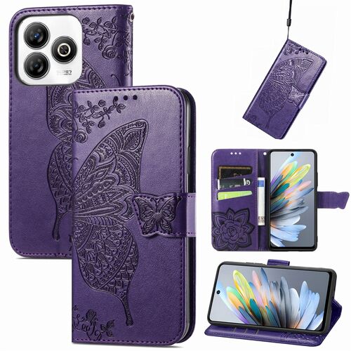 F�r ZTE Blade A75 4G Kunstleder Schmetterling Wallet H�lle Tasche Lila