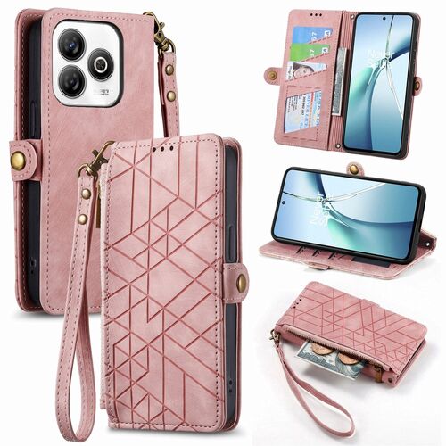 F�r ZTE Blade A75 4G Design Kunstleder Zipper Book Wallet Tasche Rosa