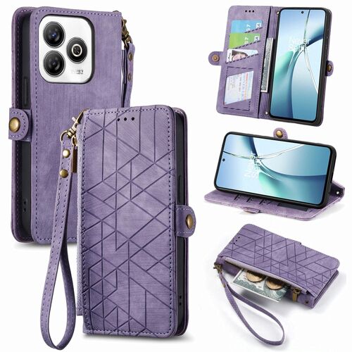F�r ZTE Blade A75 4G Design Kunstleder Zipper Book Wallet Tasche Lila