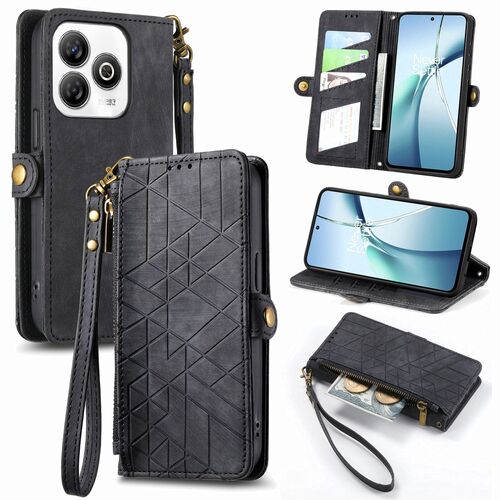 F�r ZTE Blade A75 4G Design Kunstleder Zipper Wallet Tasche Schwarz