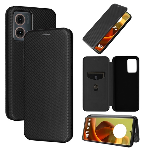 F�r Motorola Moto G85 Carbon Faser Flip Textur Schutz H�lle Schwarz