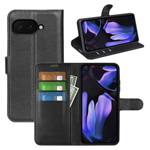 Fr Google Pixel 9a Kunstleder Book Wallet Schutz Tasche Hlle Schwarz