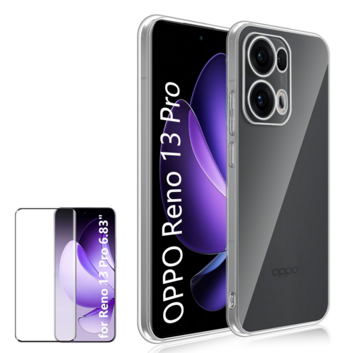 F�r Oppo Reno 13 Pro 5G TPU Silikon H�lle Transparent + Curved Glas