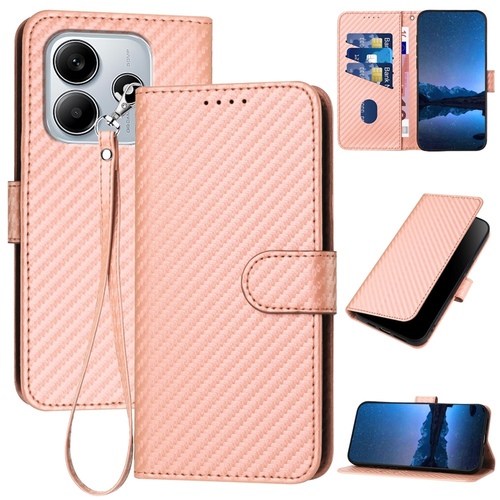 F�r Xiaomi Redmi Note 14 5G Carbon Fiber Kunstleder Tasche H�lle Rosa