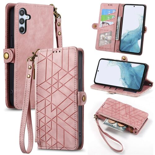 F�r Samsung Galaxy A56 / A36 Kunstleder Zipper Book Wallet Tasche Rosa