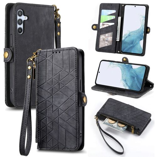 F�r Samsung Galaxy A56 / A36 Kunstleder Zipper Wallet Tasche Schwarz
