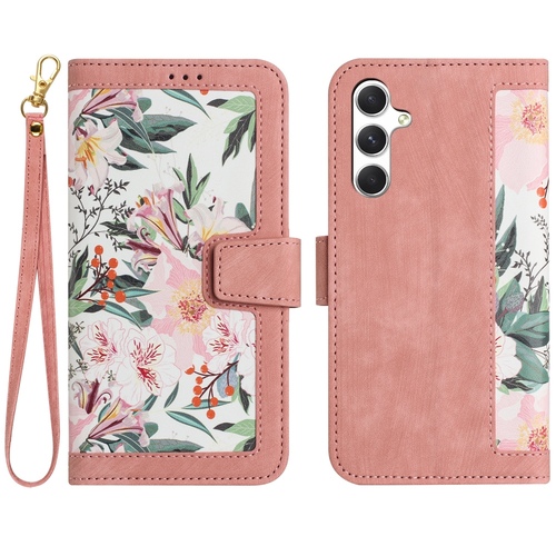 F�r Samsung Galaxy A56 / A36 Kunstleder Wallet Blumen Tasche Case Rosa