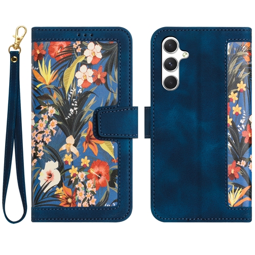 F�r Samsung Galaxy A56 / A36 Kunstleder Wallet Blumen Tasche D- Blau