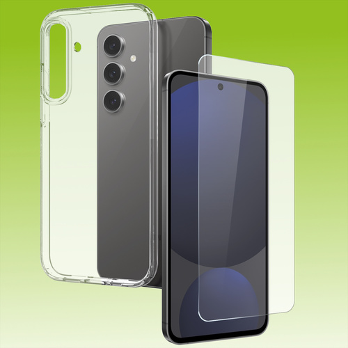 Fr Samsung Modelle TPU Silikon Schutz Handy Hlle Transparent + 9H Hart Glas
