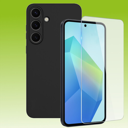 F�r Samsung Modelle TPU Silikon Schutz Handy H�lle Schwarz + 9H Hart Glas Folie