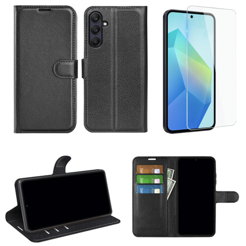 F�r Samsung Modelle Kunstleder Book Wallet Handy Tasche H�lle + 9H Hart Glas 