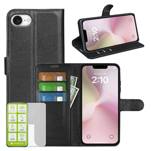 F�r Apple iPhone 16e Kunstleder Wallet Tasche H�lle + H9 Hart Glas
