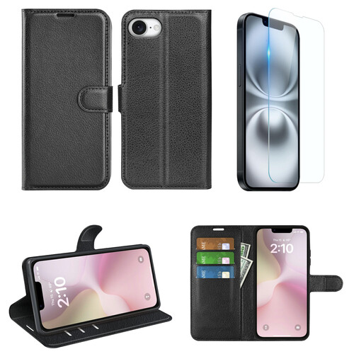 F�r Apple Modelle Kunstleder Book Wallet Handy Tasche H�lle + 9H Hart Glas Folie 