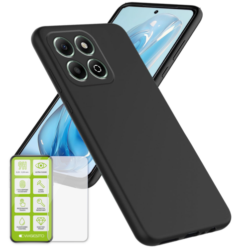 F�r ZTE Blade V70 Silikon TPU Schutz H�lle Case Schwarz + 9H Hart Glas