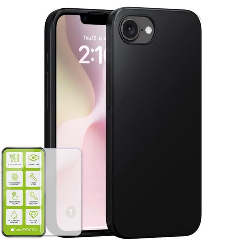 F�r Apple iPhone 16e Silikon TPU Schutz H�lle Schwarz + 9H Hart Glas