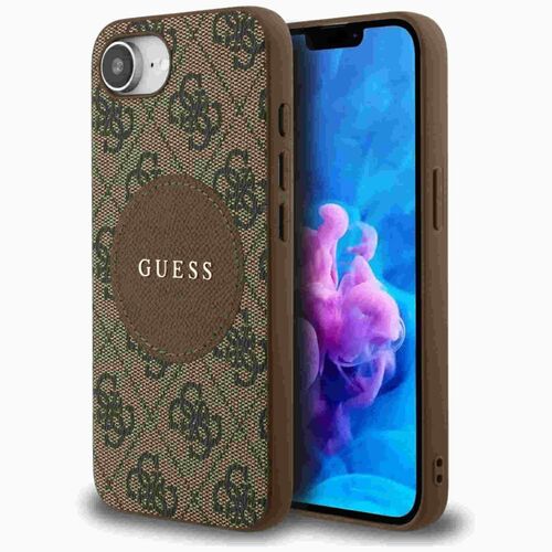 Guess Apple iPhone 16e Circle Classic Logo MagSafe Hlle Case Braun