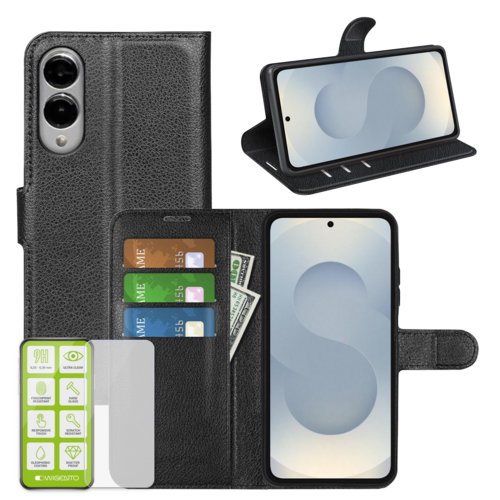 F�r Samsung Galaxy S25 Edge 5G Kunstleder Wallet H�lle + H9 Hart Glas