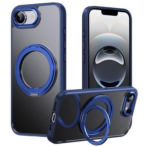 F�r Apple iPhone 16e Frosted 360 Ring MagSafe TPU + PC H�lle Case Blau