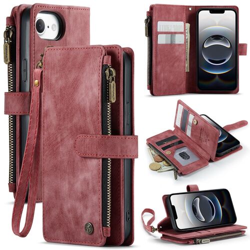 Fr Apple iPhone 16e Kunstleder Multifunktion Wallet Tasche Case Rot