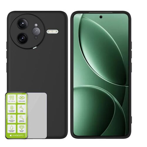 F�r Xiaomi Poco F7 Ultra Silikon TPU Schutz H�lle Schwarz + Hart Glas