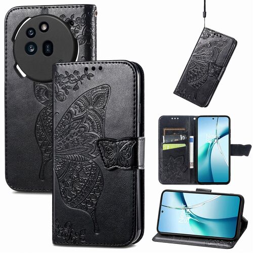 F�r Nothing Phone 3a Pro Kunstleder Schmetterling Tasche H�lle Schwarz