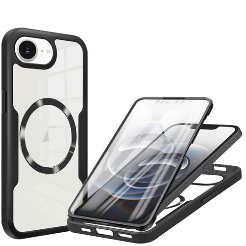 F�r Apple iPhone 16e Full Body 360 Acrylic Hybrid TPU H�lle Schwarz