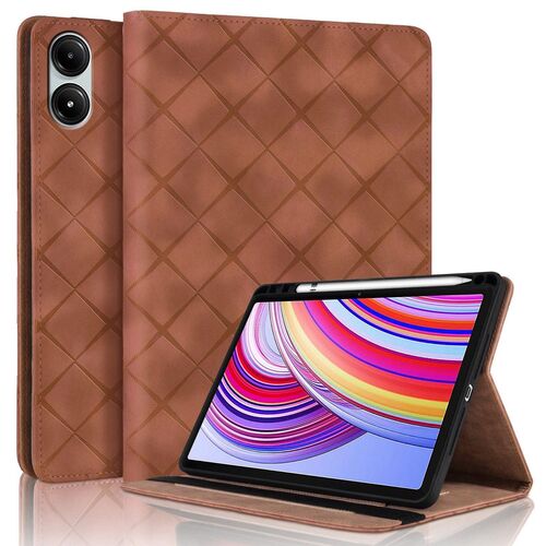 F�r Xiaomi Redmi Pad Pro 12.1 Rhombus Muster Kunstleder Tasche Braun