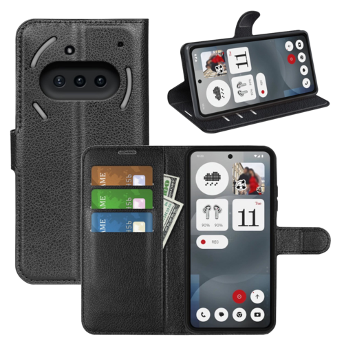 F�r Nothing Phone 3a Kunstleder Book Wallet Handy Tasche H�lle Schwarz
