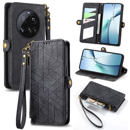 F�r Xiaomi 15 Ultra Kunstleder Zipper Book Wallet Tasche H�lle Schwarz