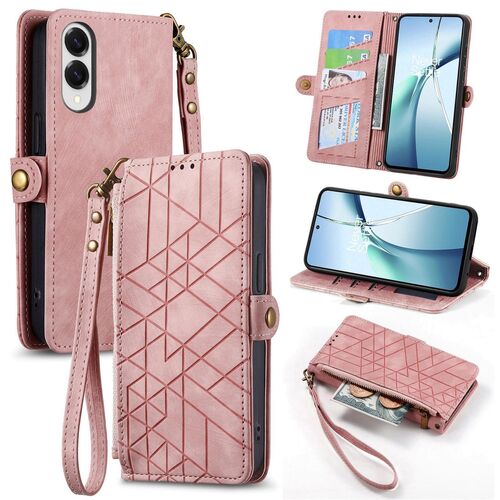 F�r Samsung Galaxy S25 Edge 5G Kunstleder Zipper Wallet Tasche Rosa