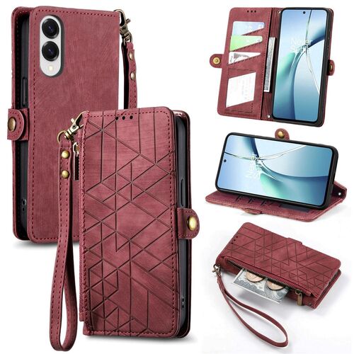 F�r Samsung Galaxy S25 Edge 5G Kunstleder Zipper Wallet Tasche Rot